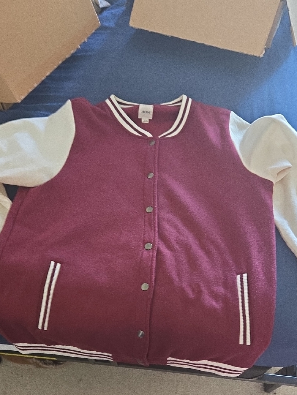 Ardene Maroon and White Ribbed-Trim Jacket